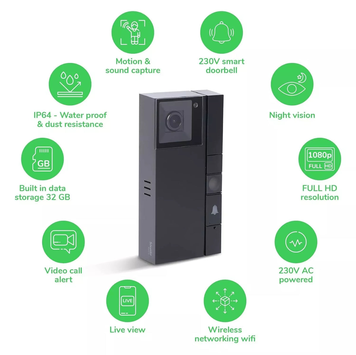 Schneider WiFi Smart Doorbell 1080P HD Camera with Motion Sensors & Night Vision