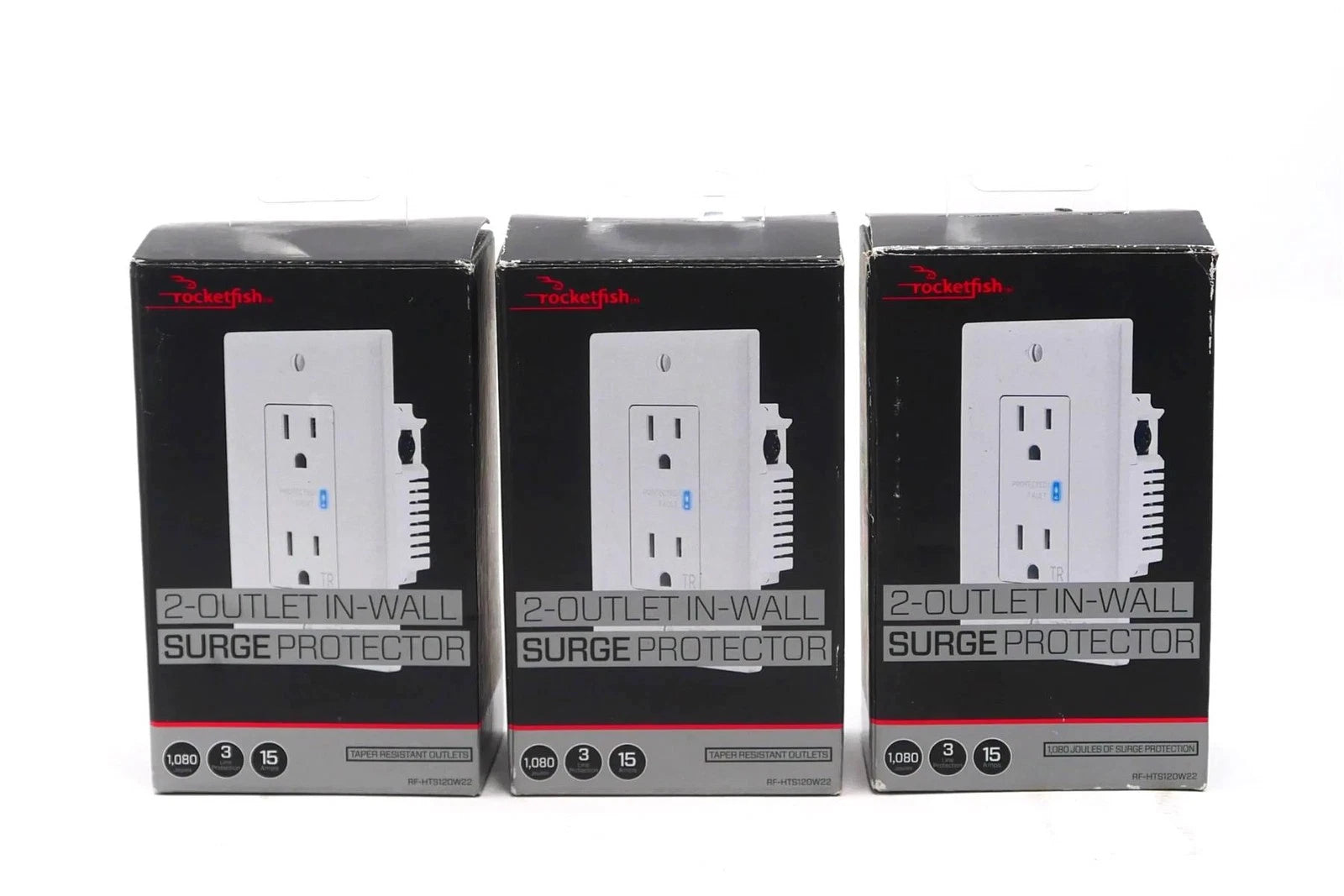 Lot Of 3 Rocketfish 2-Outlet In-Wall Surge Protector 1080 Joules - Free Shipping