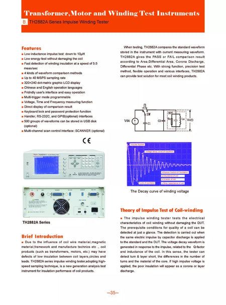 Tonghui TH2882A-5 Impulse Motor Winding Tester 4 Waveform Comparisons 5kV Pulse - XG eqpt