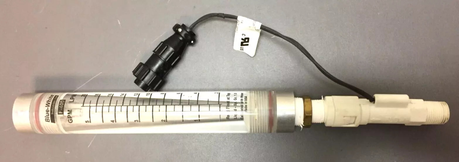 Blue White F-400 Flowmeter with GEMS FS-380P, 3/8 MNPT Piston Liquid Flow Switch