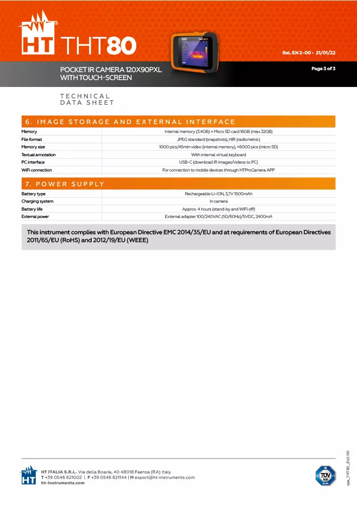 HT Instruments THT80 Compact Infrared Camera 120x90pxl -20°C to 550°C IR Camera