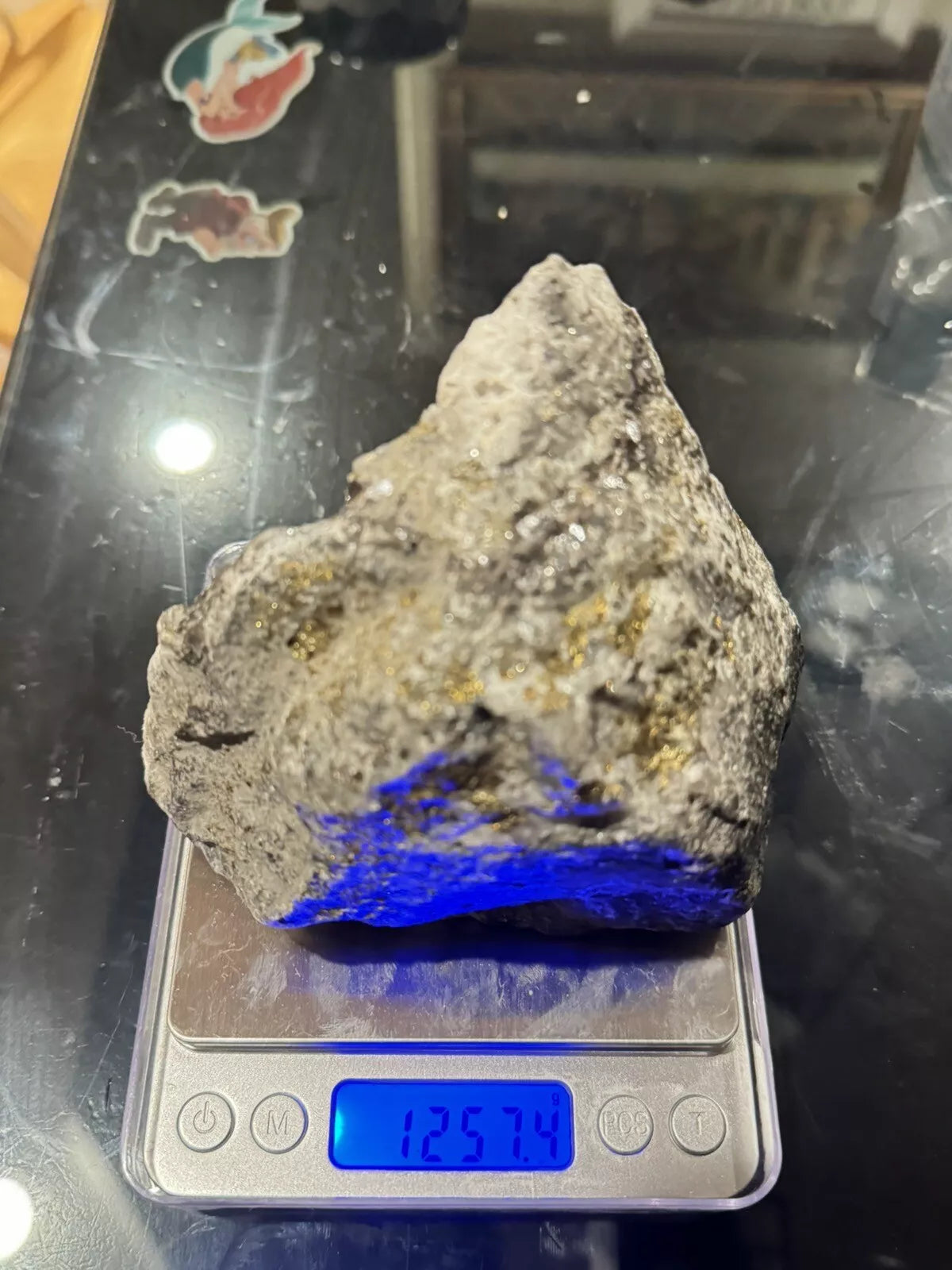 Natural Black Rock with Gold Weighs 2+ Pounds