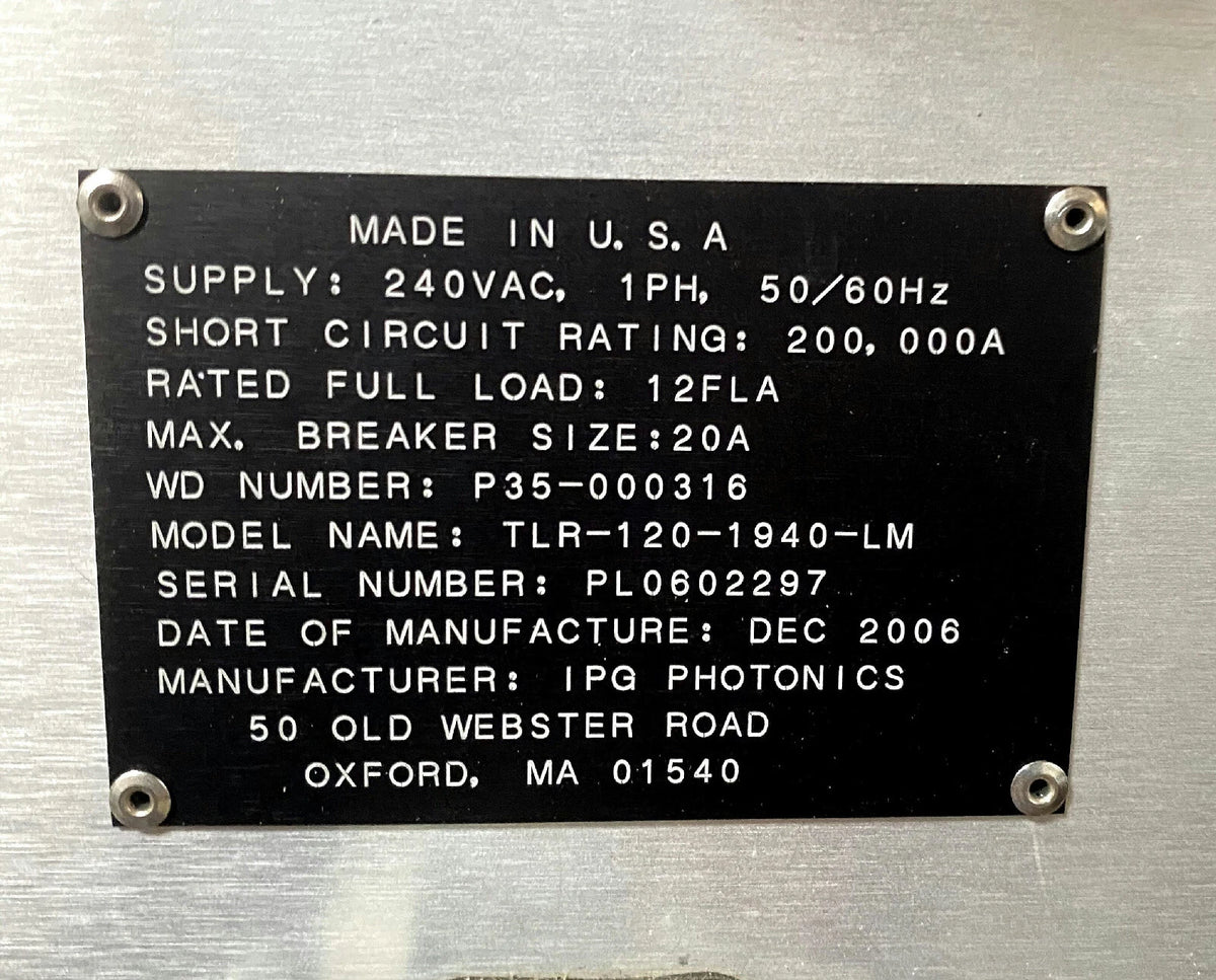 IPG Photonics TLR-120-1940-LM Thulium CW Fiber Laser AS-IS