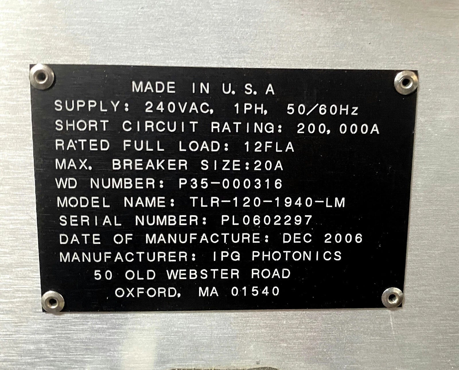 IPG Photonics TLR-120-1940-LM Thulium CW Fiber Laser AS-IS
