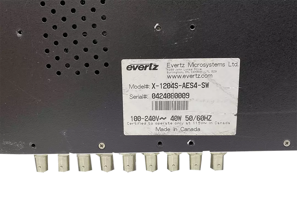 Evertz X-1204S-AES4-SW 12x4 Video SDI Routing Switcher Router