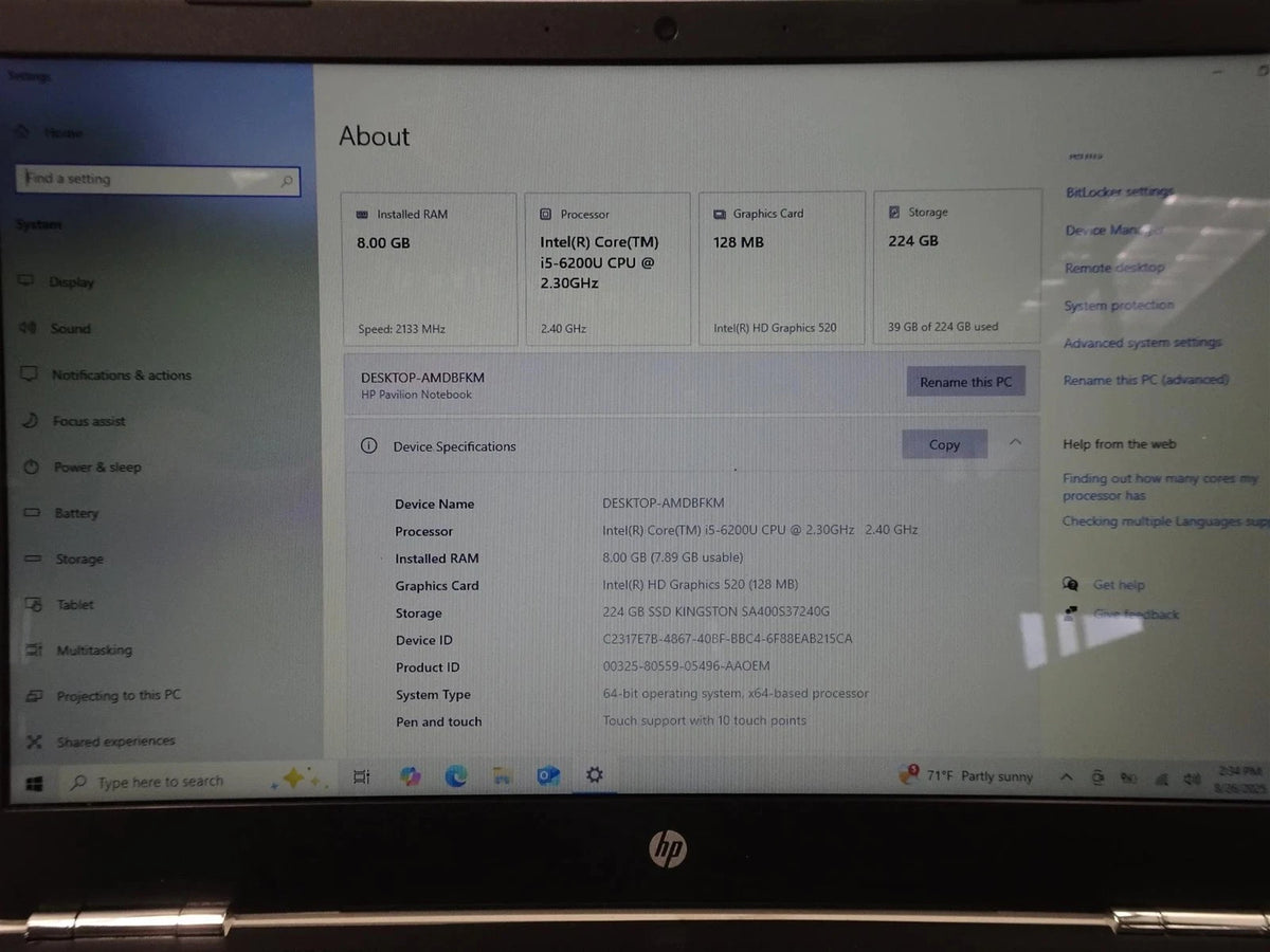 HP Pavilion 15-au023cl Touch Core i5-6200U 2.3GHz 8GB 240GB Win 10