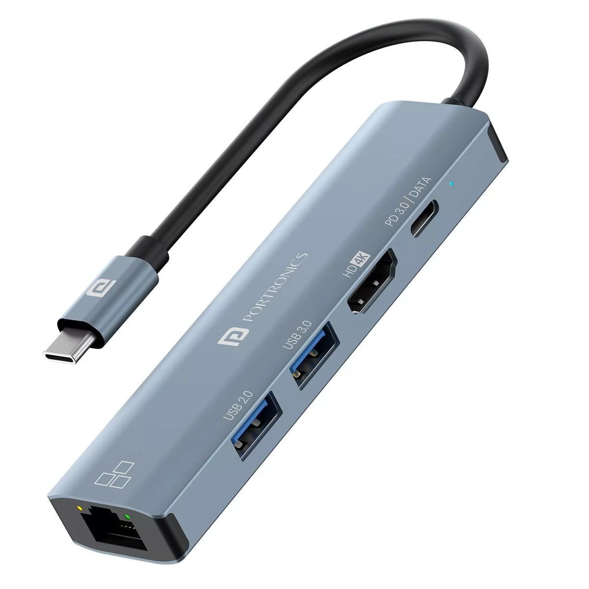 Portronics Mport 51 5-in-1 Type-C Hub with 4K HDMI, 5Gbps USB, RJ45 Ethernet, PD