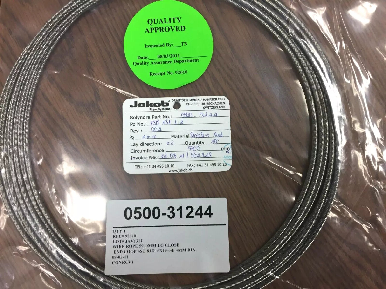 Jakob Stainless 20113-0480 Endless Loop Wire Rope 4mm Dia x 5900mm L