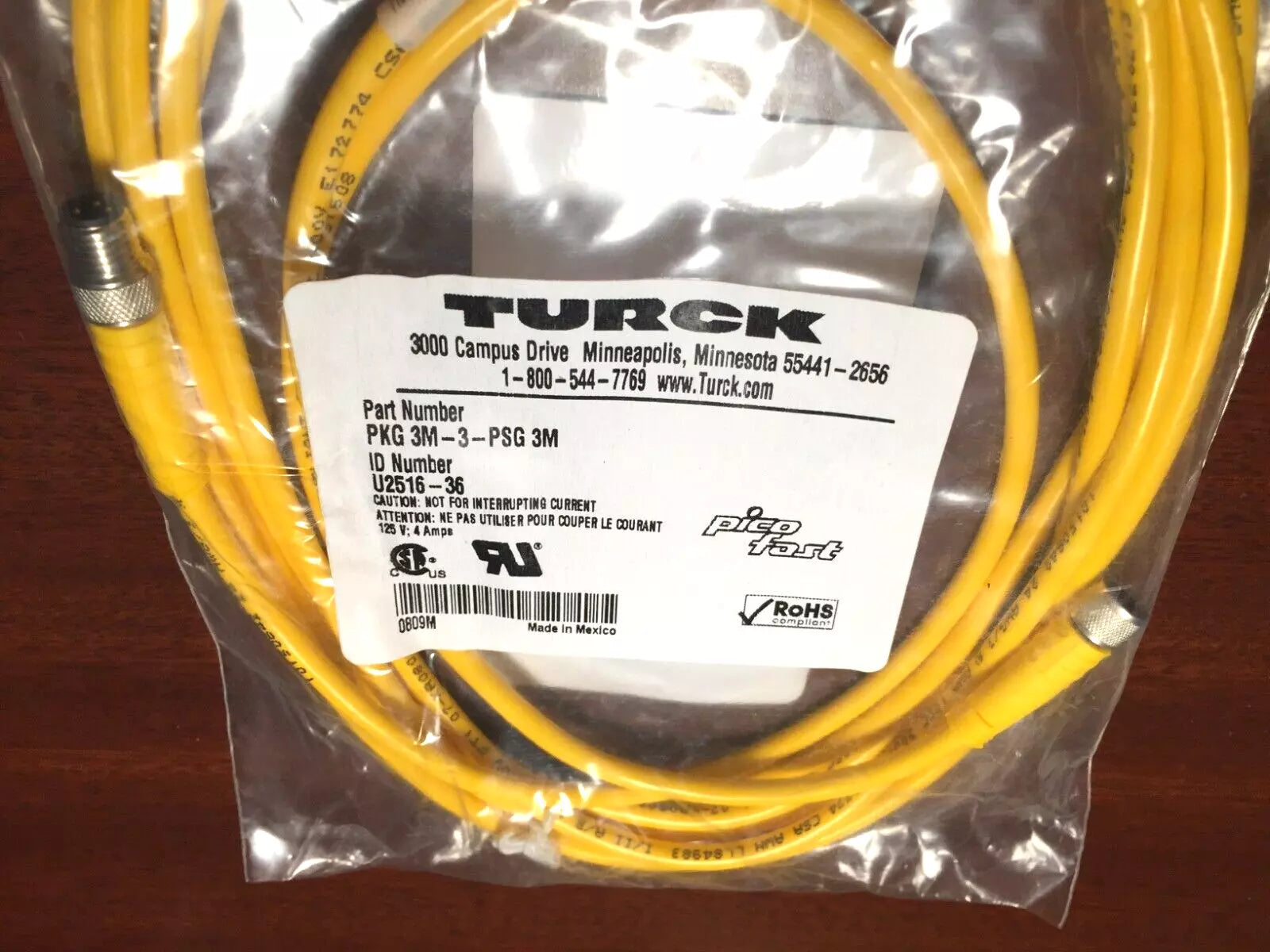 Turck PKG 3M-3-PSG 3M Cordset M8 Male to M8 Female 3 PIN PICOFAST Yellow 3M