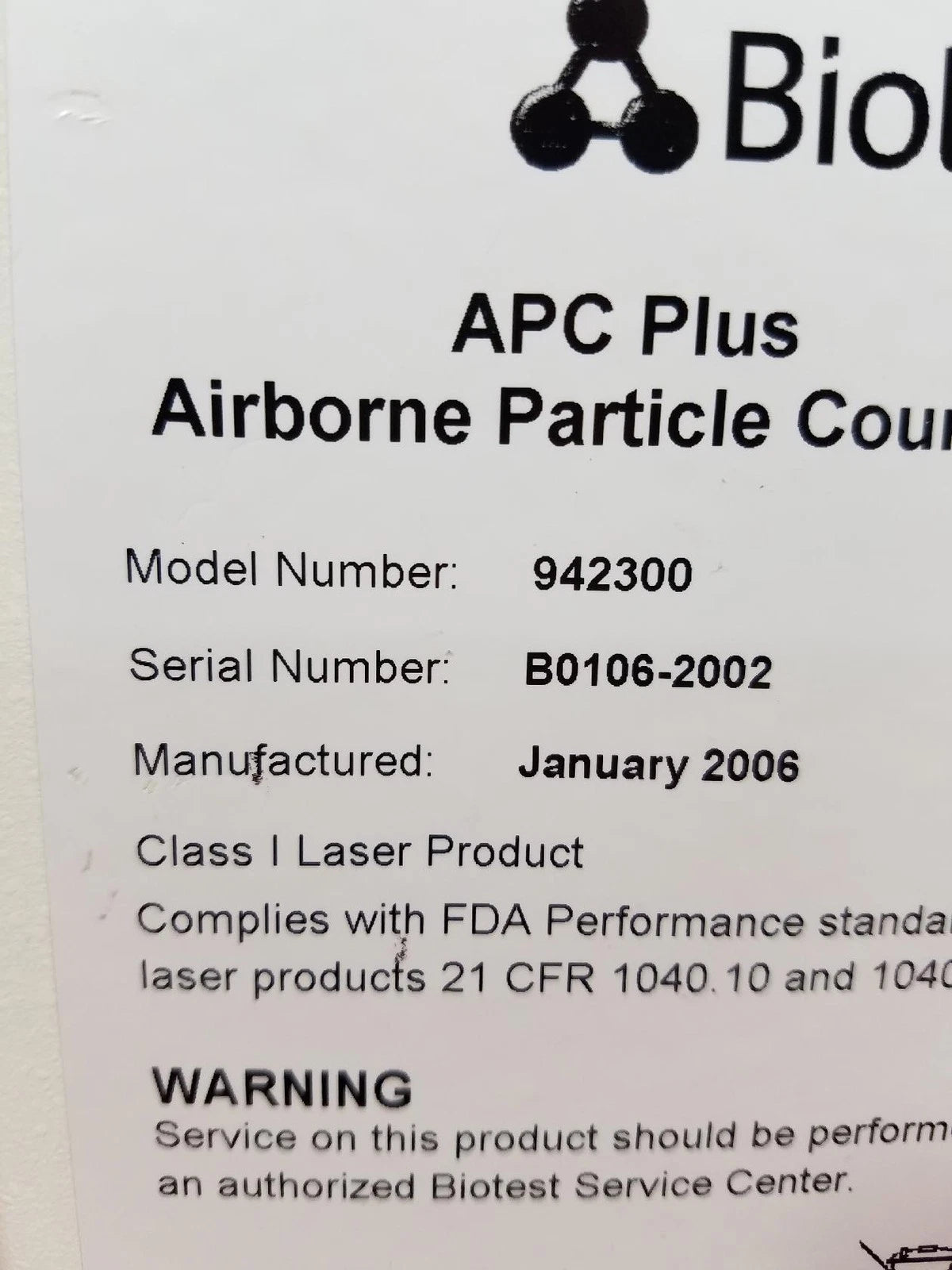 APC Airborne Particle Counter 942300 Biotest