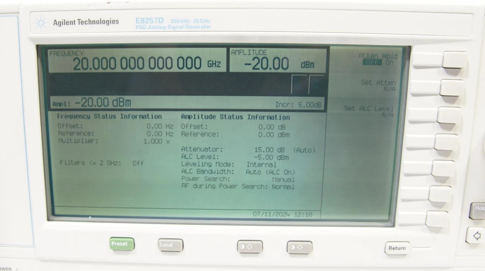 Agilent E8257D PSG 250kHz -20GHz Analog Signal Generator 1E1 1EH 520 UNT UNW UNX