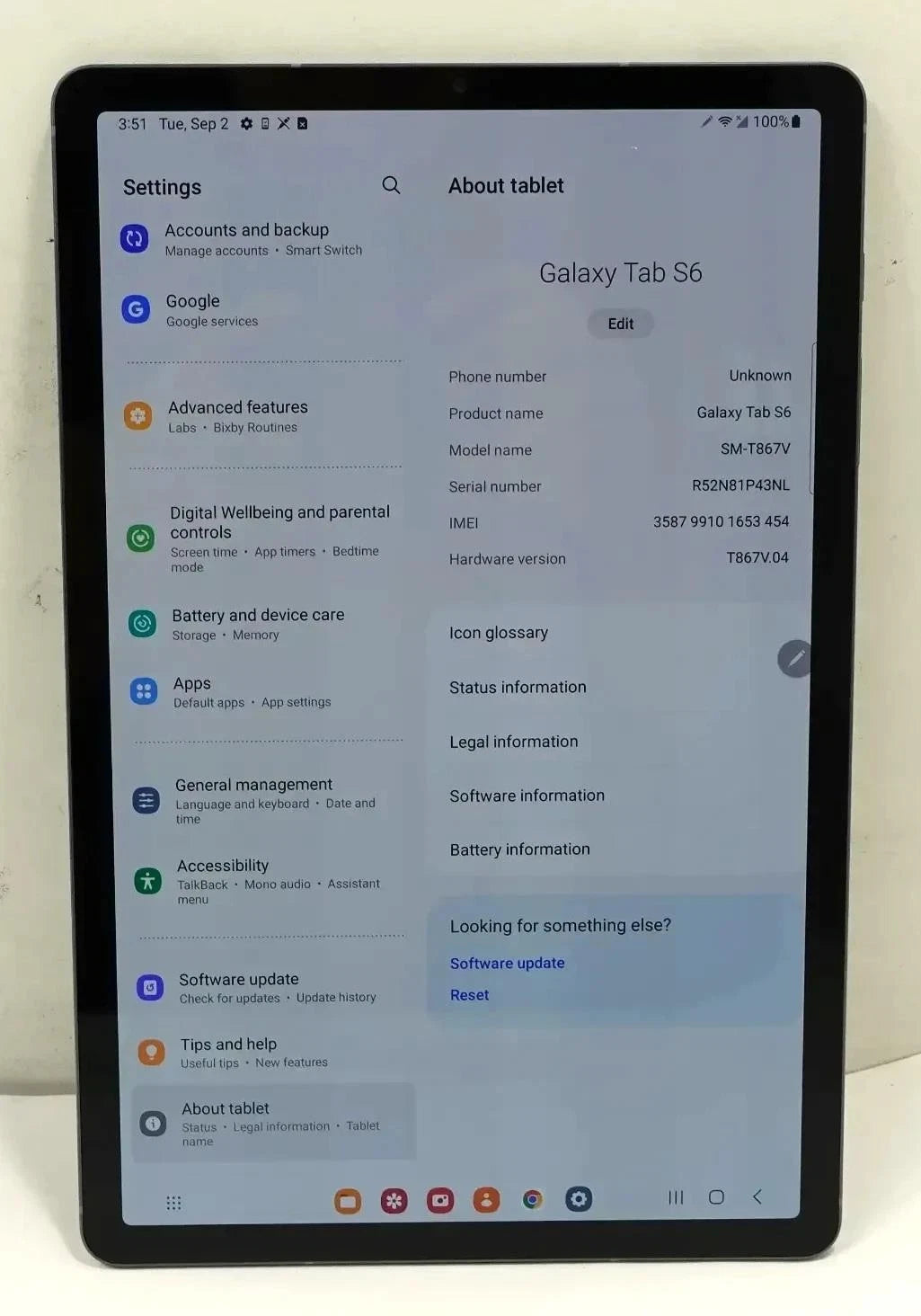 Samsung Galaxy Tab S6 SM-T867V 128GB 6GB Wi-Fi + LTE (Verizon) / No Stylus Pen