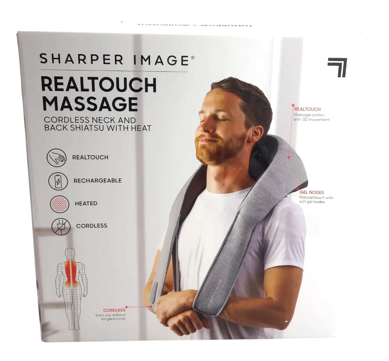 Sharper Image Realtouch Shiatsu Wireless Neck & Back Massager w/ Heat Gray