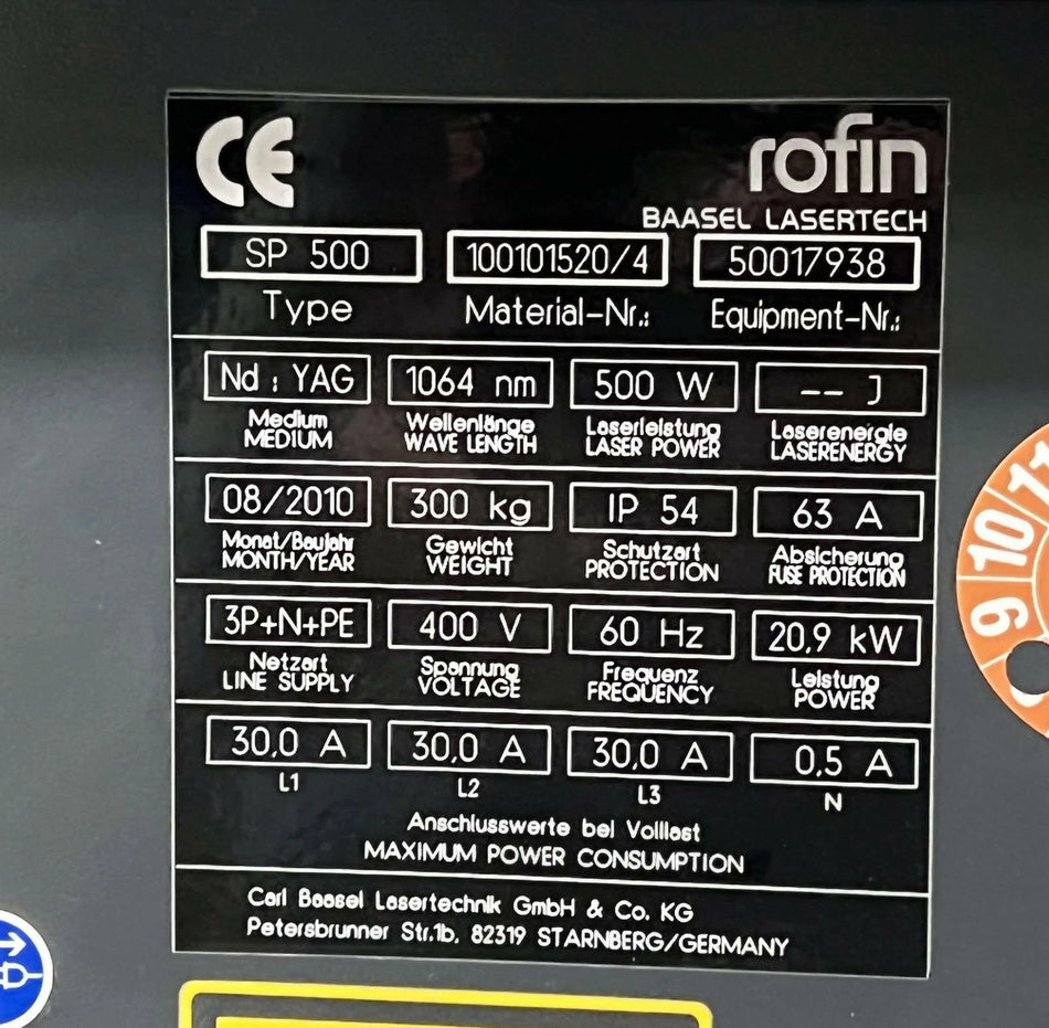 Rofin Baasel Lasertech STARPULSE 500 YAG 1064nm 500W Laser