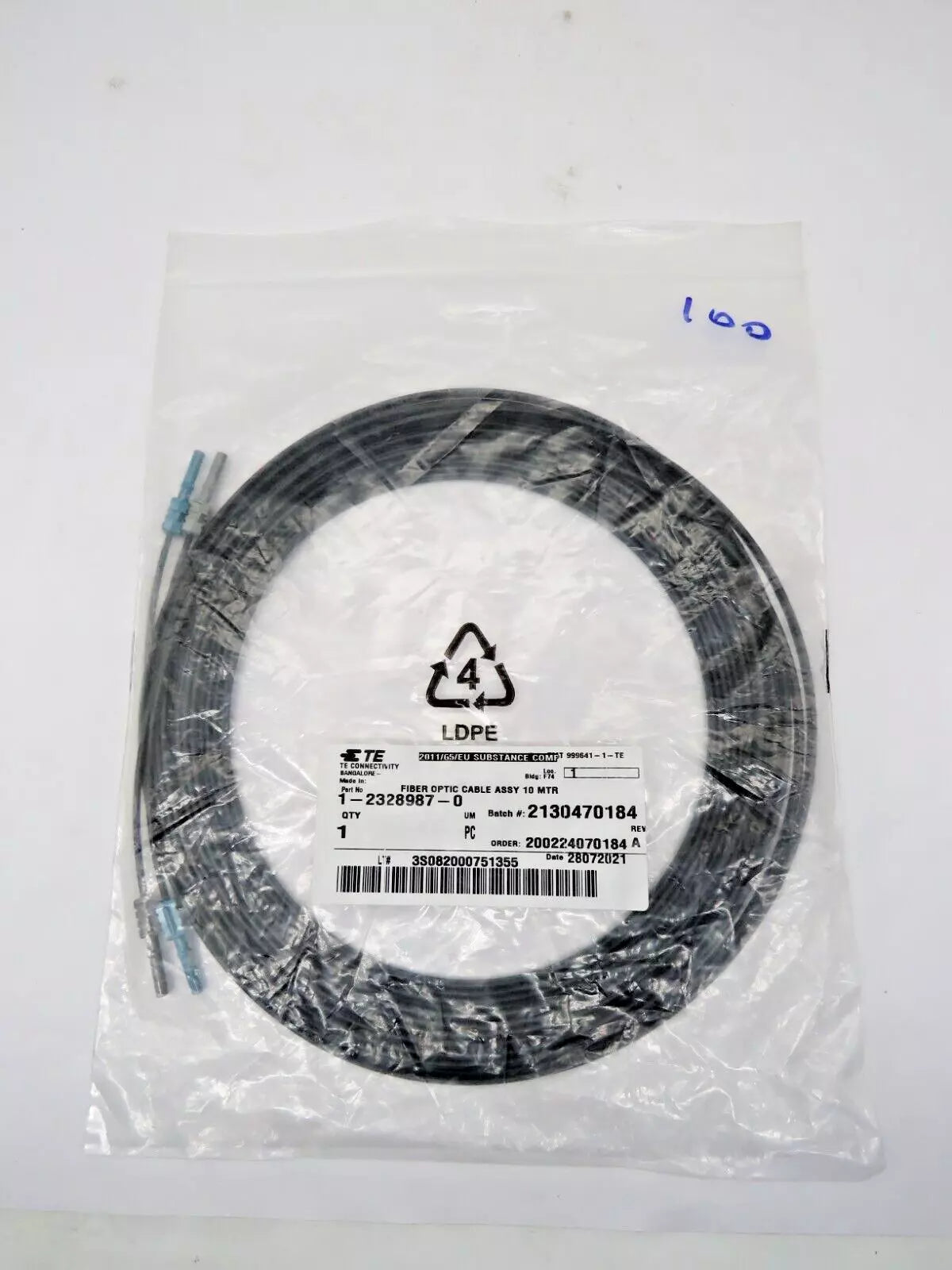 TE Connectivity Fiber Optic Cable Assy 10M 2328987-0 LC/UPC to LC/UPC Duplex 10
