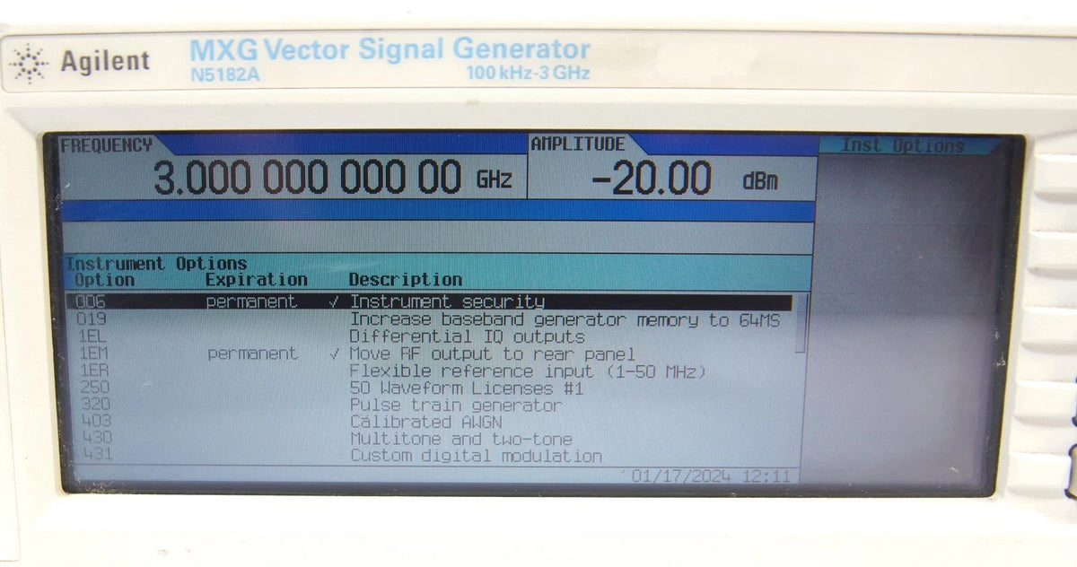 Agilent N5182A 3GHz MXG RF Vector Signal Generator OPT 006 1EM 503 651 UNT