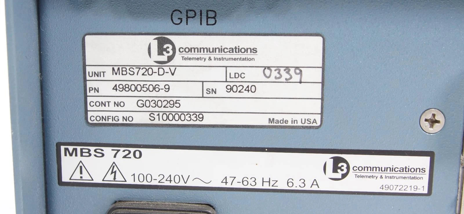 L3 Communications MBS 720 Bit Synchronizer W/ BSV 533 & Motorola MVME 01-W3627F