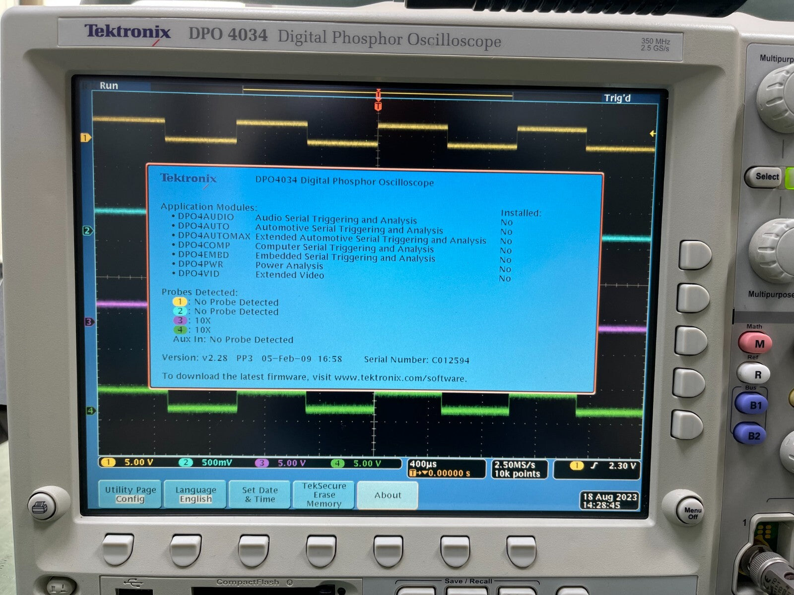 Tektronix DPO4034 Digital Phosphor Oscilloscope 350MHz 4 Channel , 2.5GS/s _2594