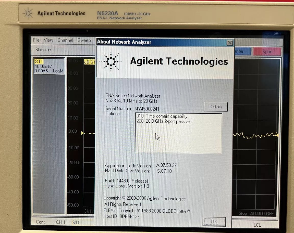 Agilent/Keysight N5230A Network Analyzer 20 GHz Opt. 220, 010, MY45000241