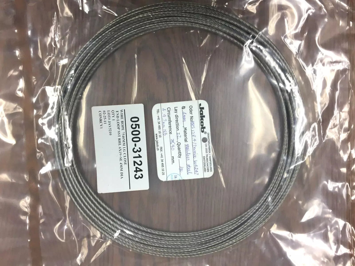 Jakob 20113-0480 Stainless Steel Wire Sling, 4mm Dia x 7540mm L