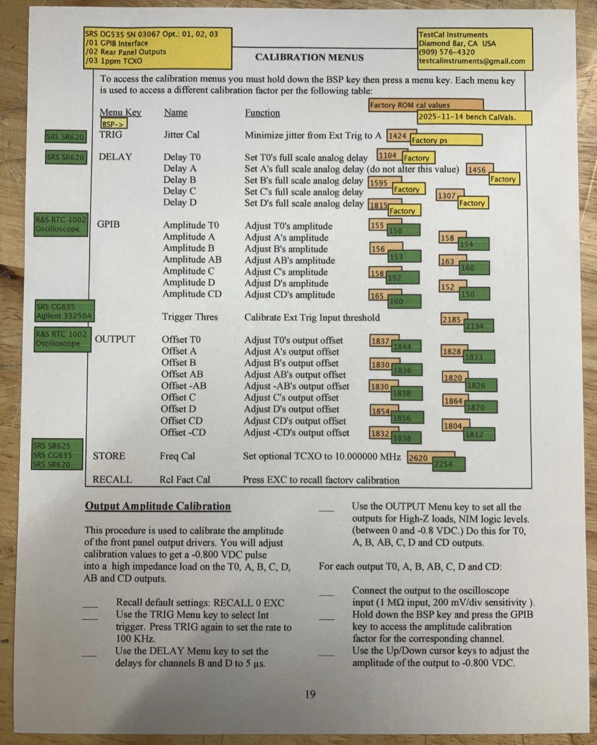 Stanford Research DG535 Delay / Pulse Generator OPT 01, 02, 03. Cal'd with data.