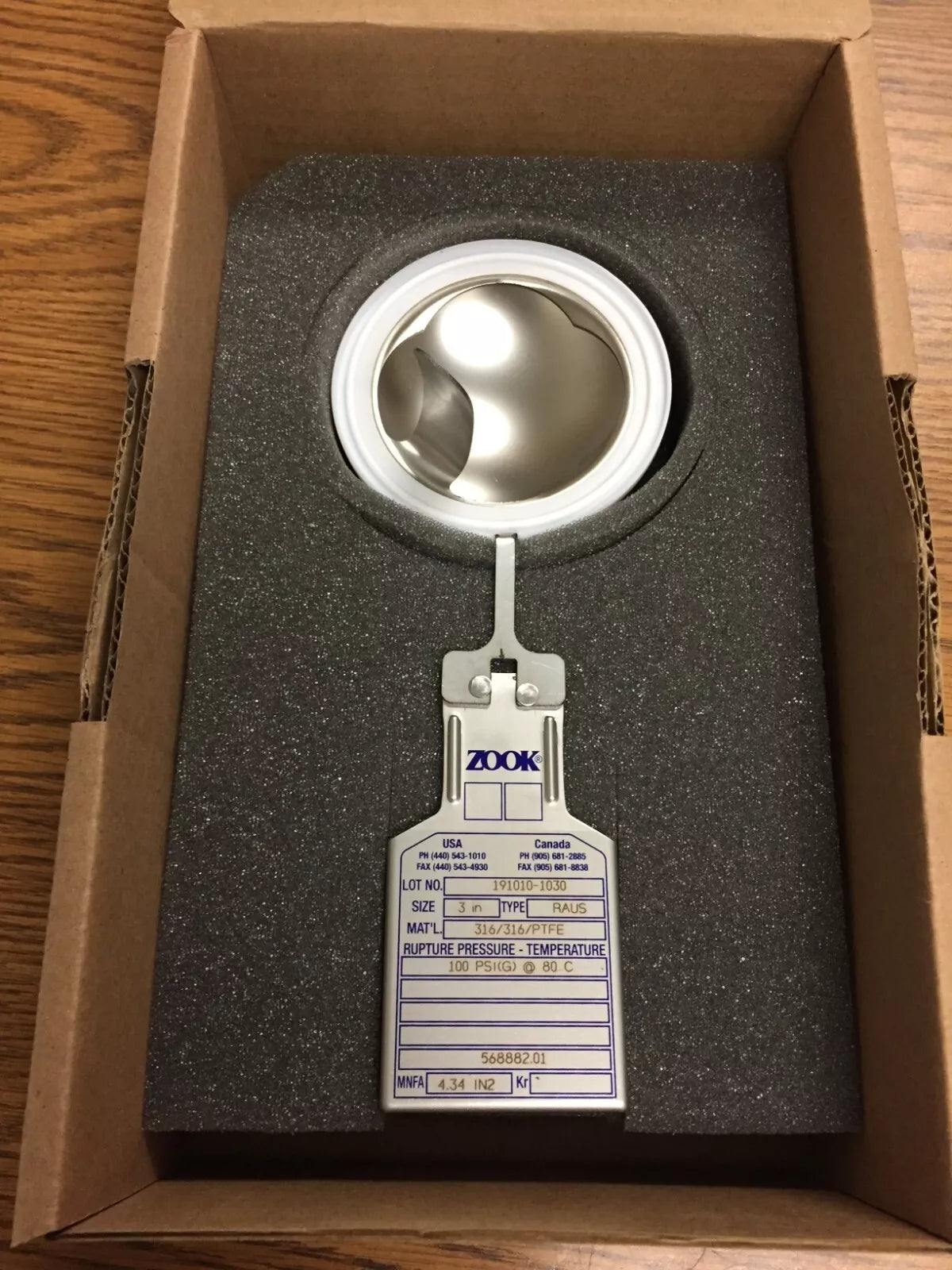 Zook Model RAUS Sanitary Rupture Disk Size 3” 100PSI (G) at 80°C