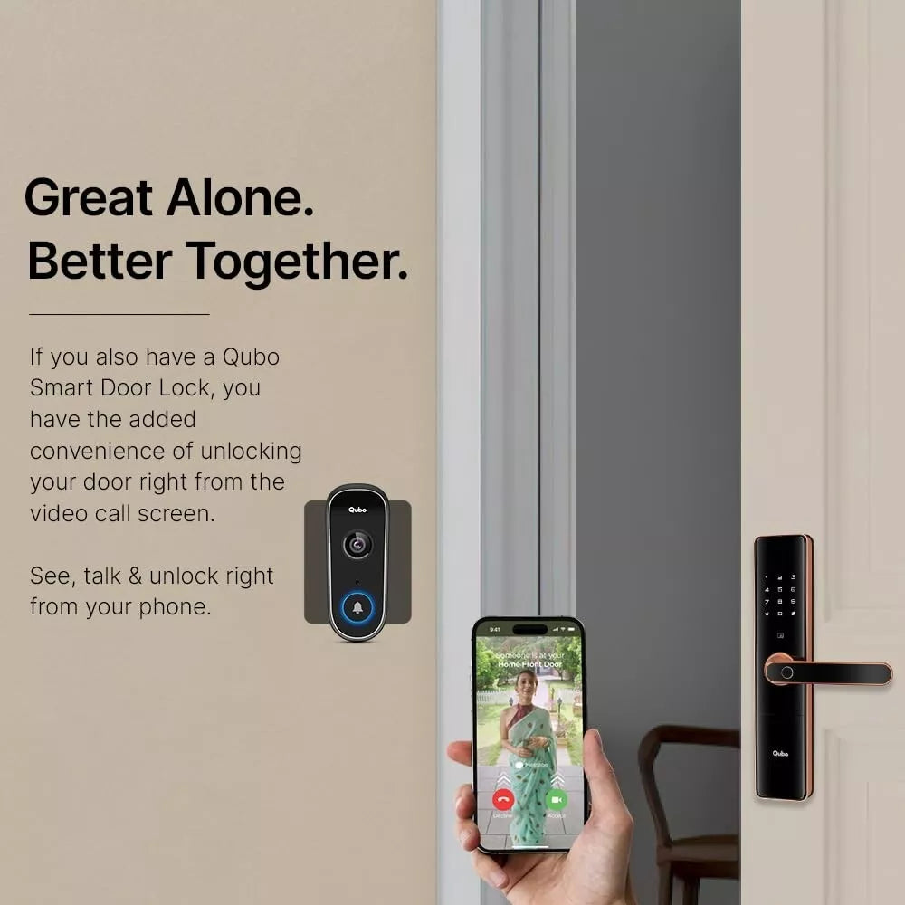 Qubo Smart WiFi Video Doorbell 2K - 3MP with Alexa & Google Assistant, Intruder Alarm