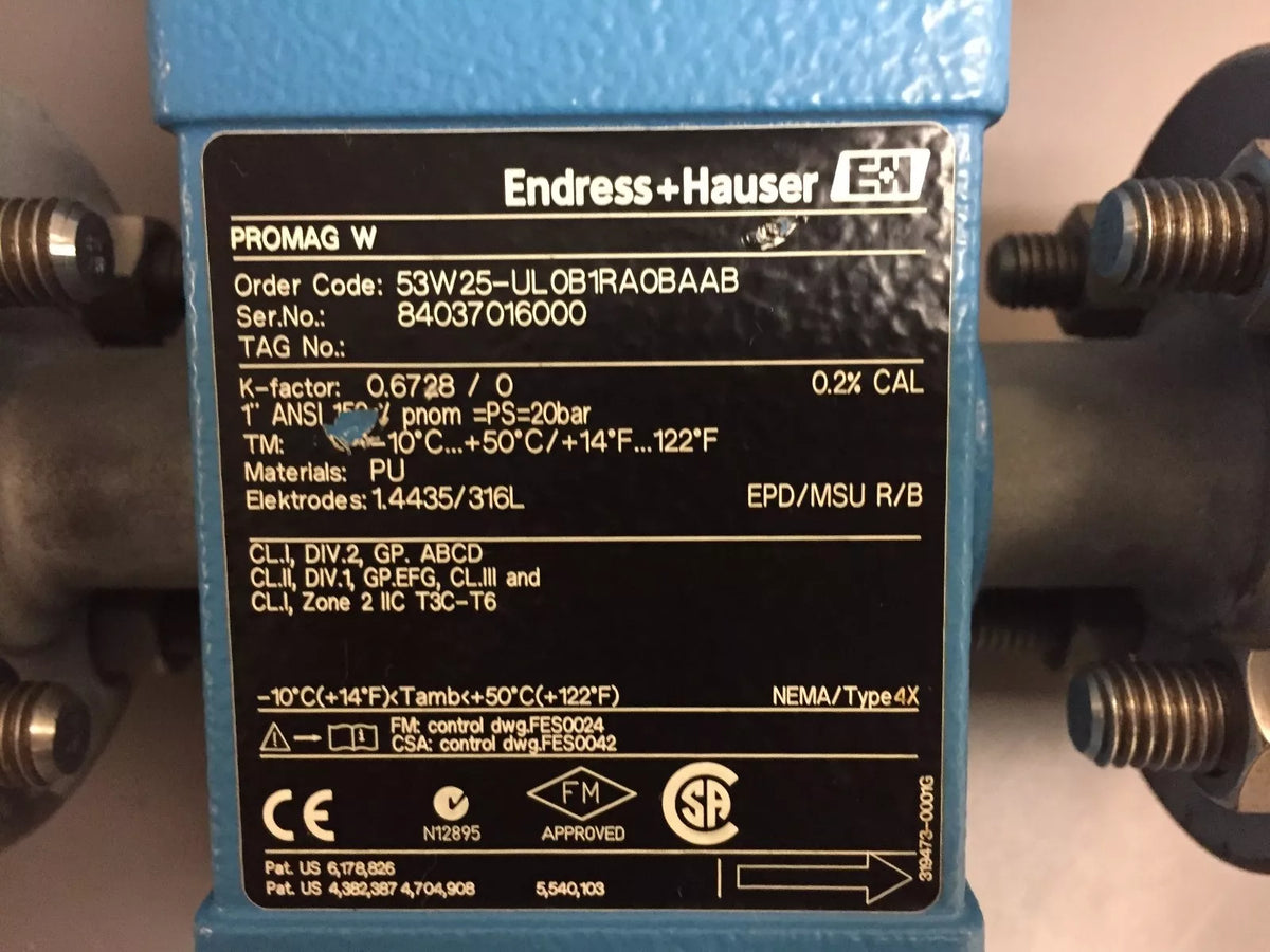 Endress Hauser Promag 53 53W25-ULOB1RA0BAAB Electromagnetic Flowmeter DN25
