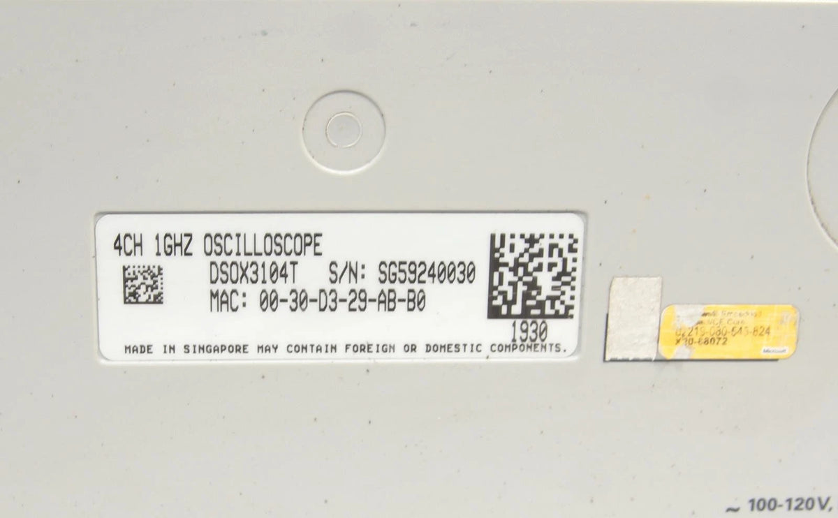 Agilent DSO-X 3104T 4CH 1GHz 5GSa/s InfiniiVision Oscilloscope OPT SGM EDK RML