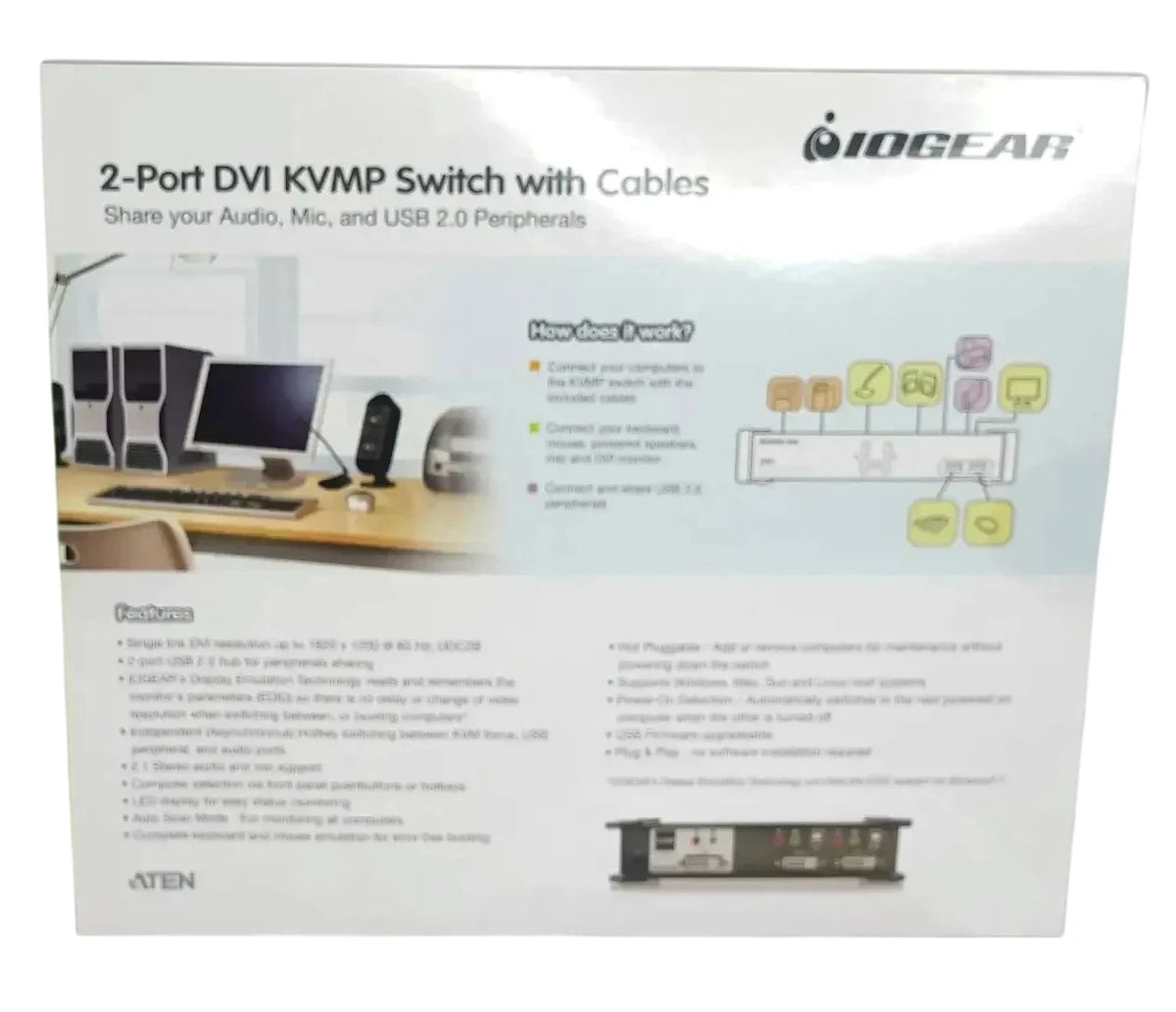 NEW - IOGEAR GCS1102 2-Port DVI KVM Switch with Cables
