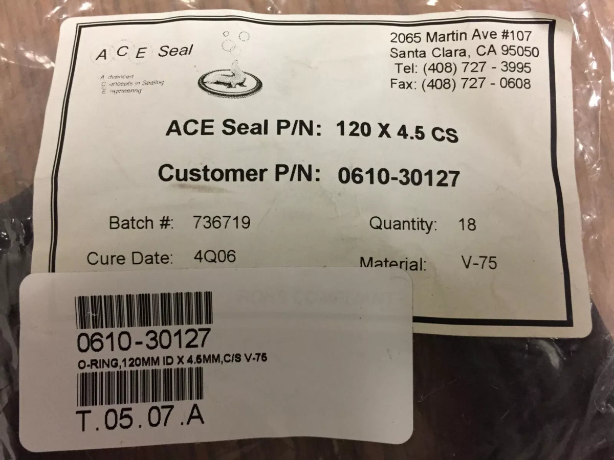 ACE Seal 120mm (4.72”) ID x 4.5mm (0.177”) Dia V-75 O-Ring Black Color