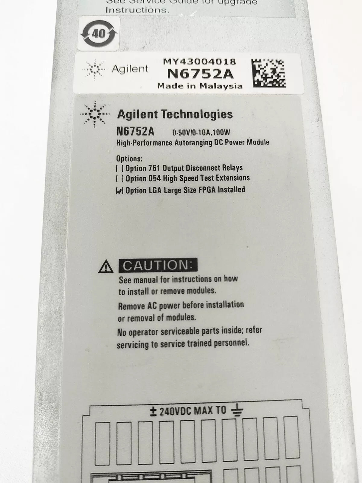 Agilent N6752A Power Module 50V 10A 100W