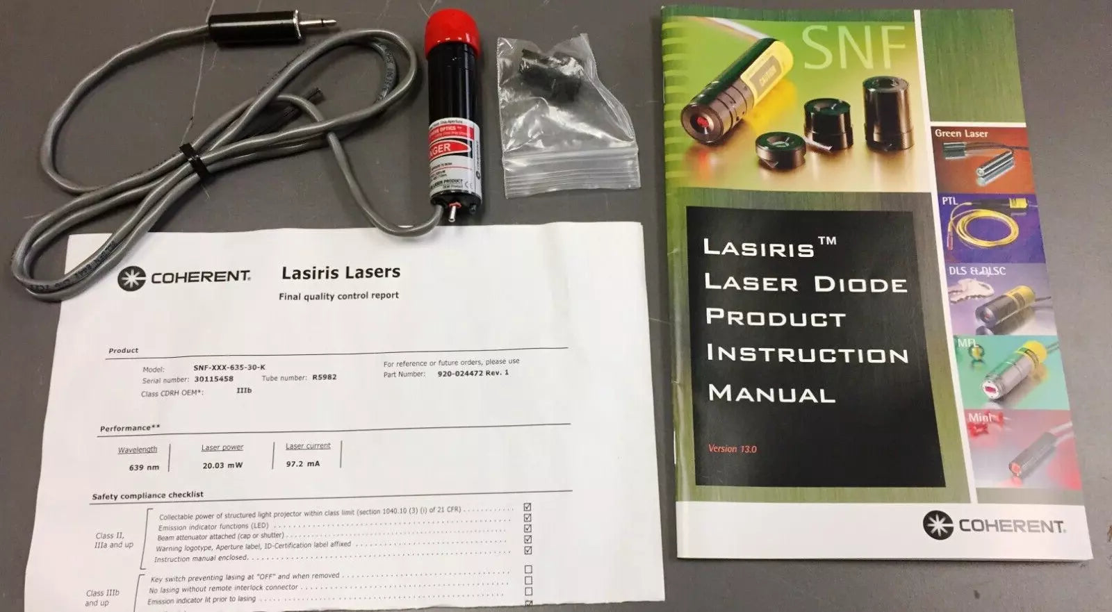 Coherent Model SNF-XXX-635-30K, P/N 920-024472 635nm/30mW Lasiris Lasers
