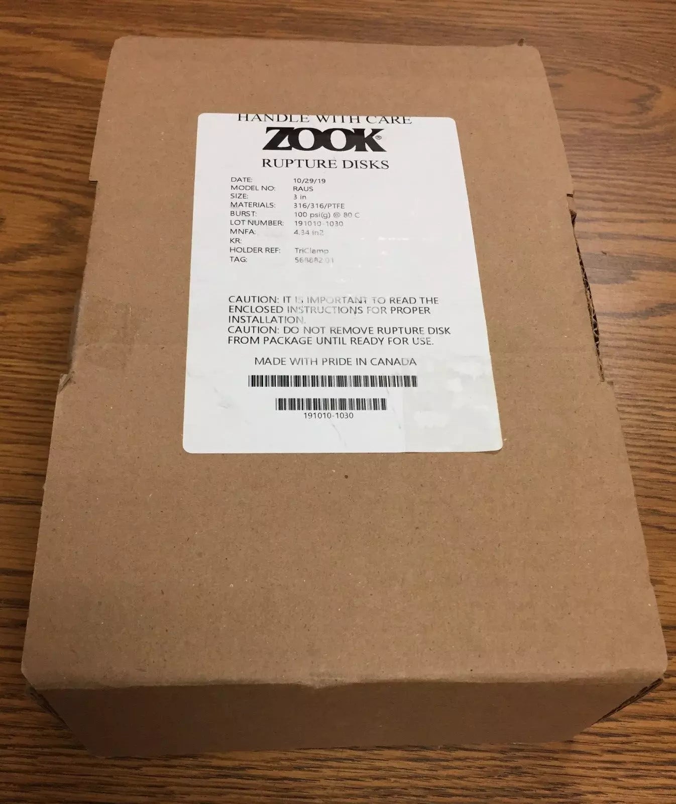 Zook Model RAUS Sanitary Rupture Disk Size 3” 100PSI (G) at 80°C
