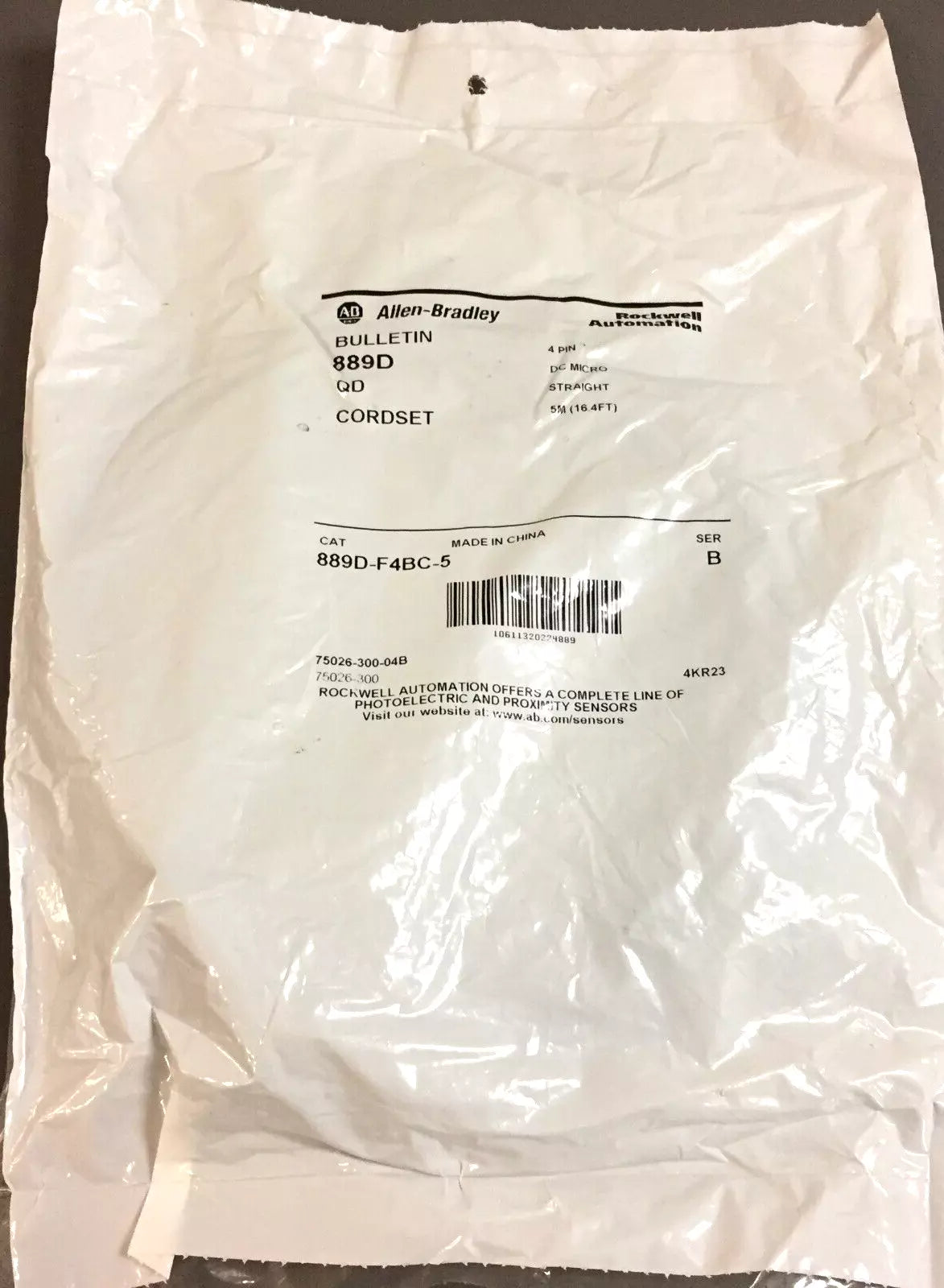 Allen Bradley 889D-F4BC-5 QD Cordset, DC Micro, Straight 5 Meters