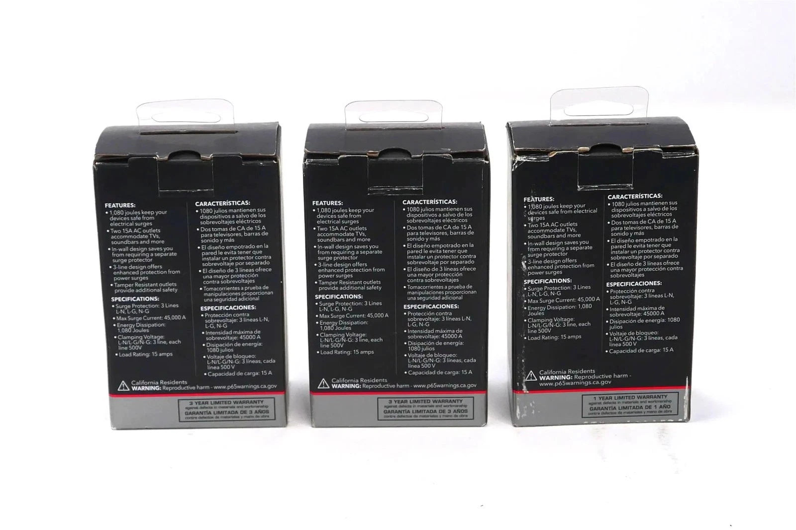 Lot Of 3 Rocketfish 2-Outlet In-Wall Surge Protector 1080 Joules - Free Shipping
