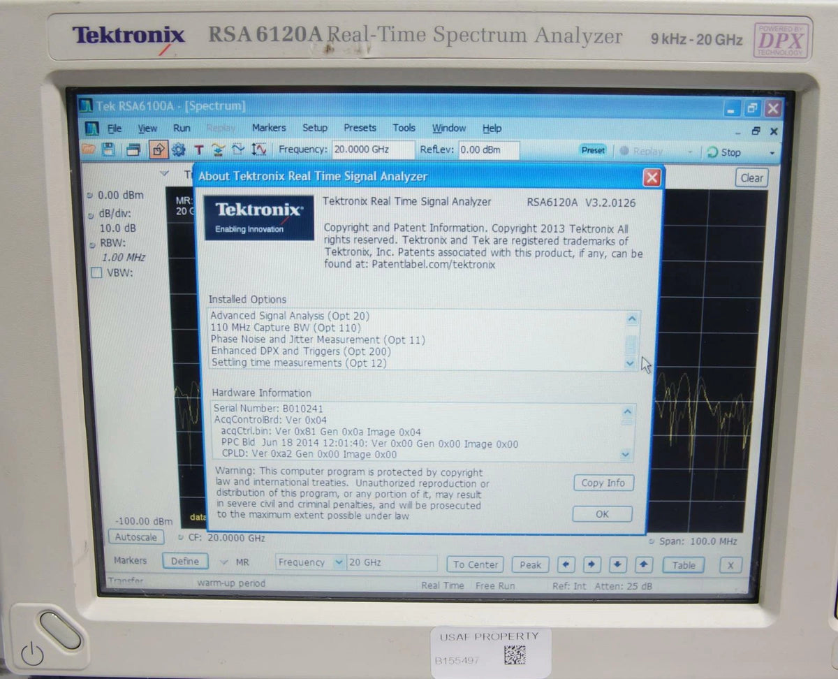 Tektronix RSA6120A Real Time Spectrum Analyzer 9 kHz - 20 GHz with Options