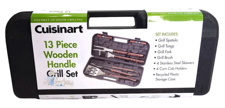 Cuisinart 13 Piece Wooden Handle Grill Utensil Set Tongs Accessories