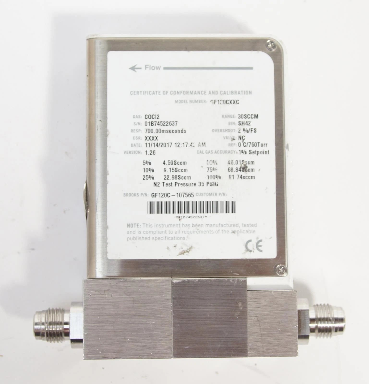 Brooks Instrument GF120CXXC N2 Gas GF Series Thermal Mass Flow Controller