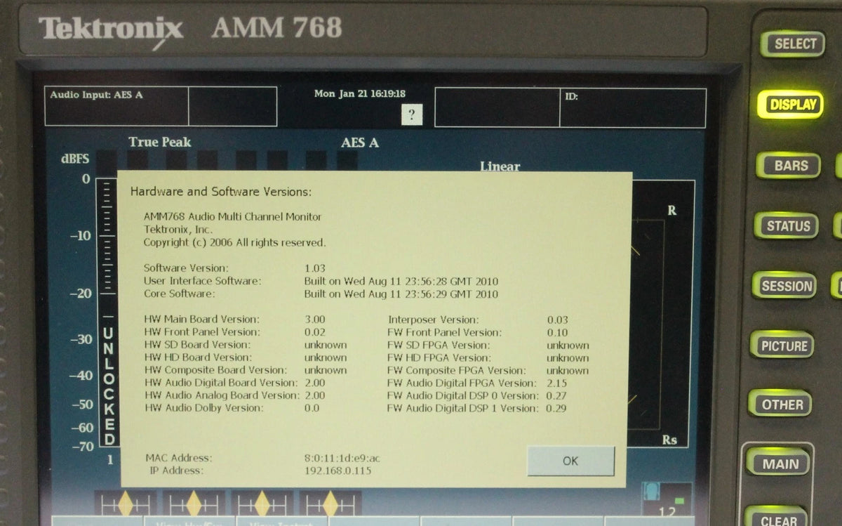 Tektronix AMM 768 Audio Multichannel Monitor w/ Options DS & AD