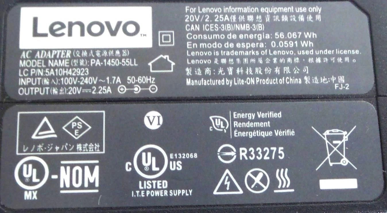 Lot of 5 Lenovo  AC charger 20V/2.25A/45W - Free Shipping