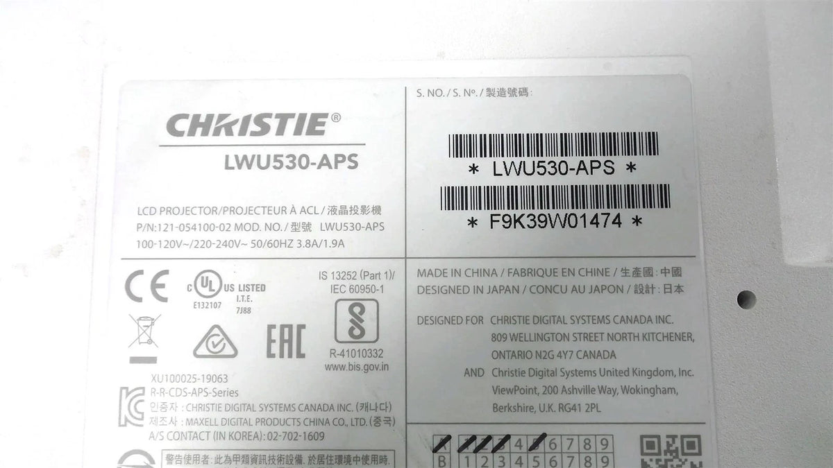 Christie LWU530-APS LCD Laser Projector - 5000 Lumens - Light Source : 200 Hours