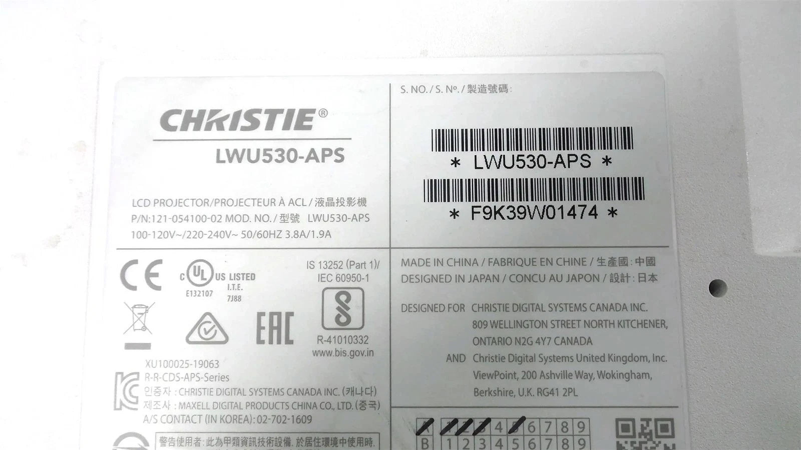 Christie LWU530-APS LCD Laser Projector - 5000 Lumens - Light Source : 200 Hours