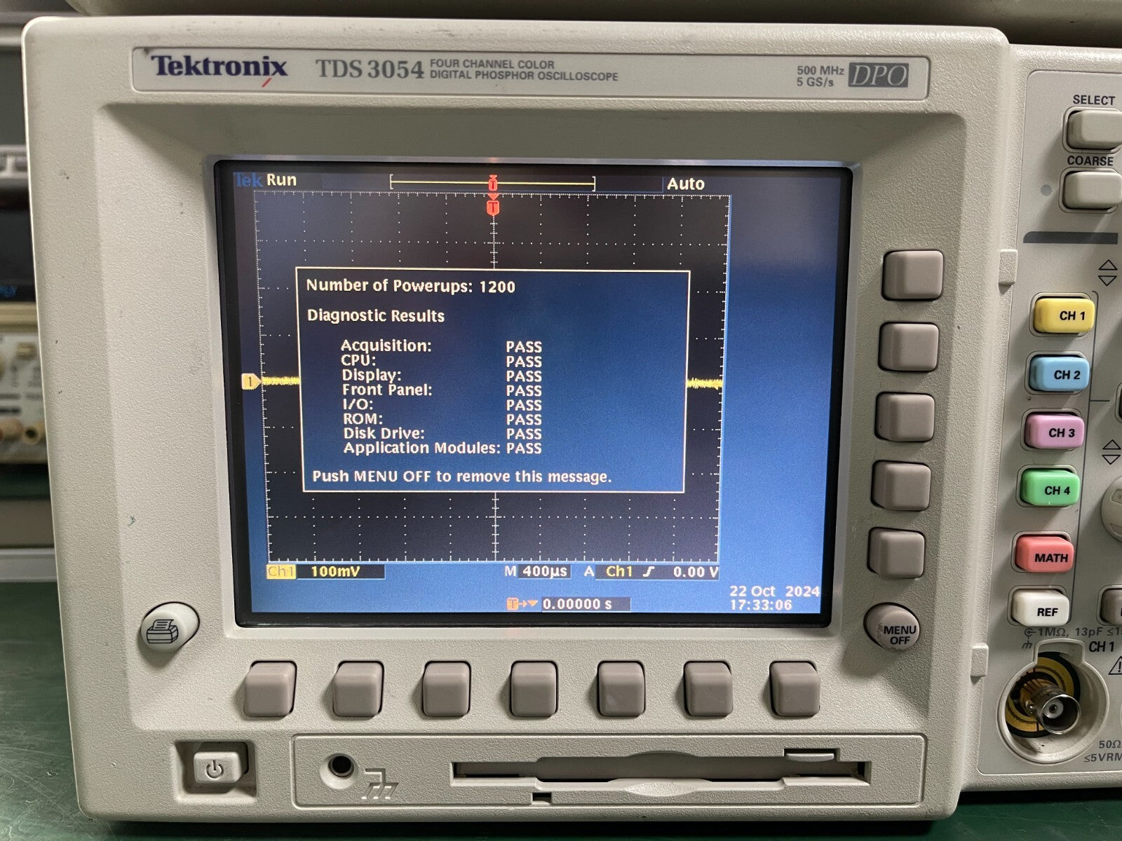 Tektronix TDS3054 Oscilloscope , 4CH , DPO , 5GSa/s , SPC Self-test PASSED_ 4296