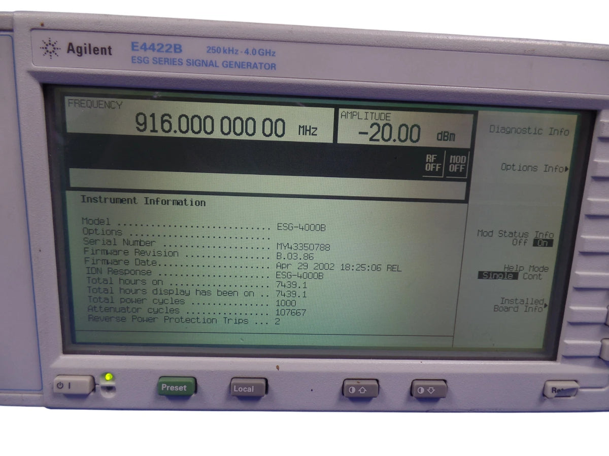 Agilent E4422B ESG Series Signal Generator 250 kHz - 4 GHz – XG eqpt
