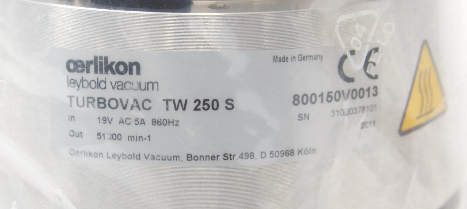 Aerlikon Leybold Turbovac TW 250 S Turbo Vacuum Pump with TD 400 Turbo Drive