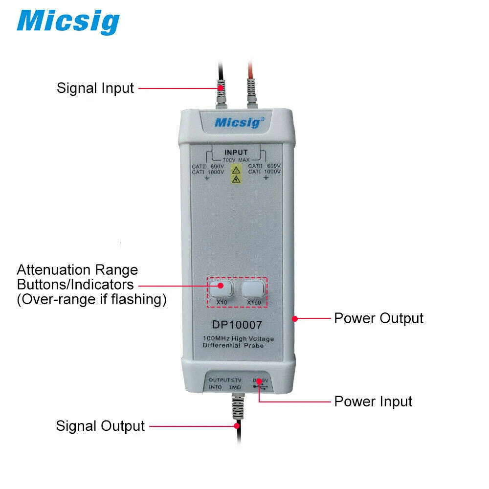 Micsig DP10007 Oscilloscope High Voltage Differential Probe Kit 700V 100MHz