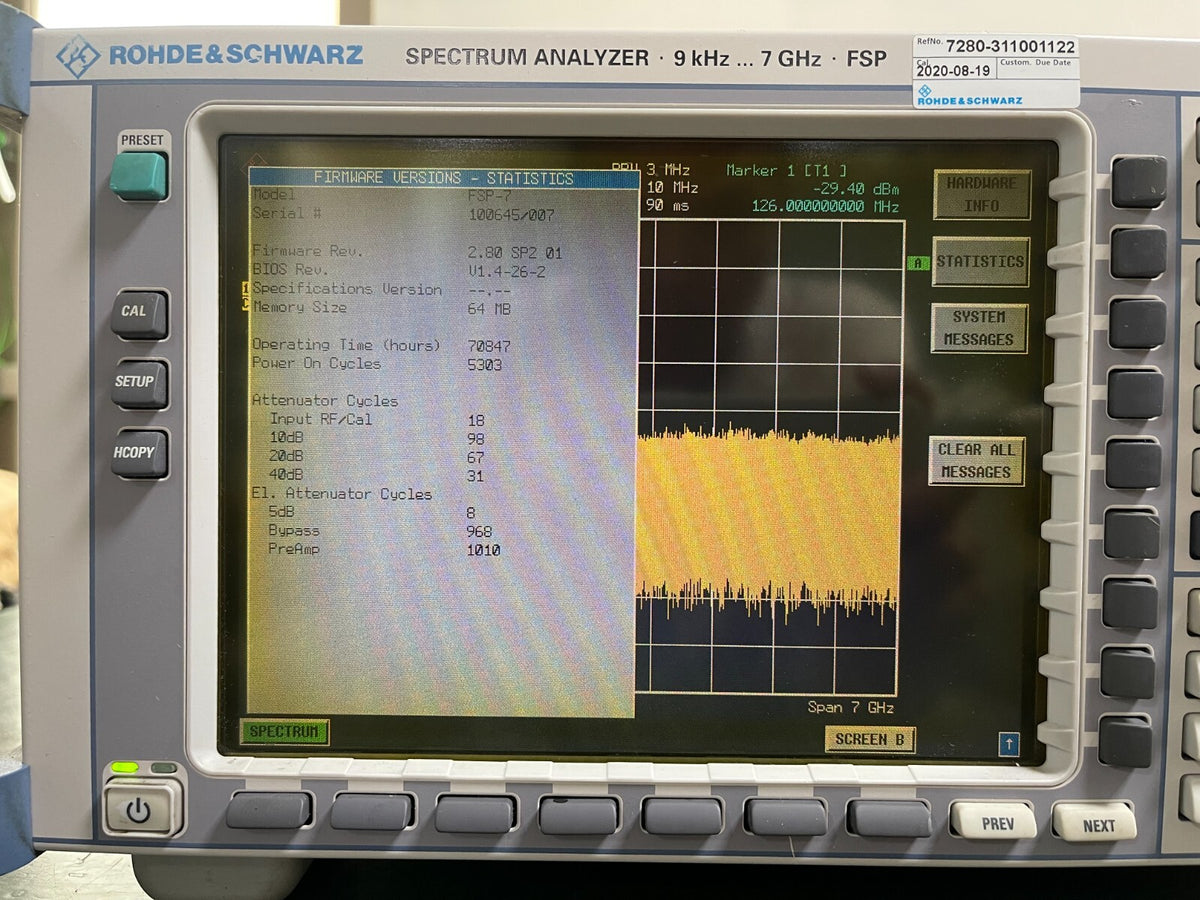 Rohde & Schwarz FSP7 Spectrum Analyzer 9 kHz - 7 GHz _ 0645 - XG eqpt