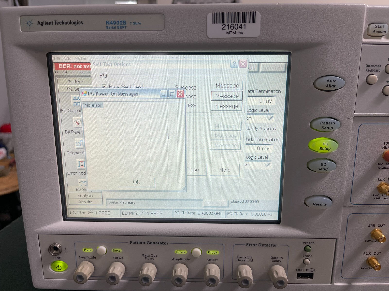 Agilent N4902B Serial BERT 7Gb/s , Selftest PG PASS , ED FAILED , w/ Opt.100 - XG eqpt