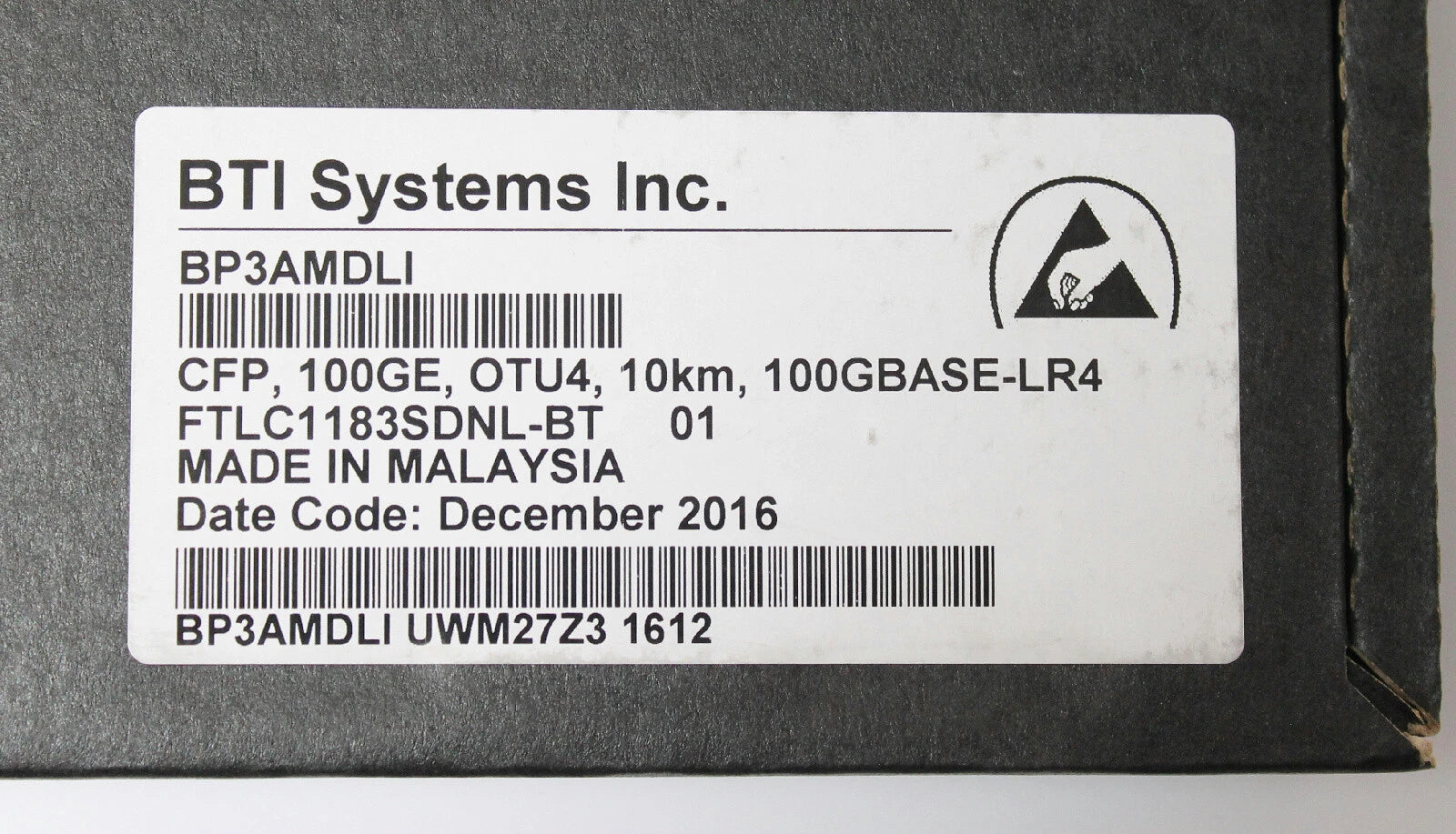BTI BP3AMDLI CFP Transceiver 100G OTU4 10km 100GBASE-LR4 Finisar FTLC1183SDNL-BT